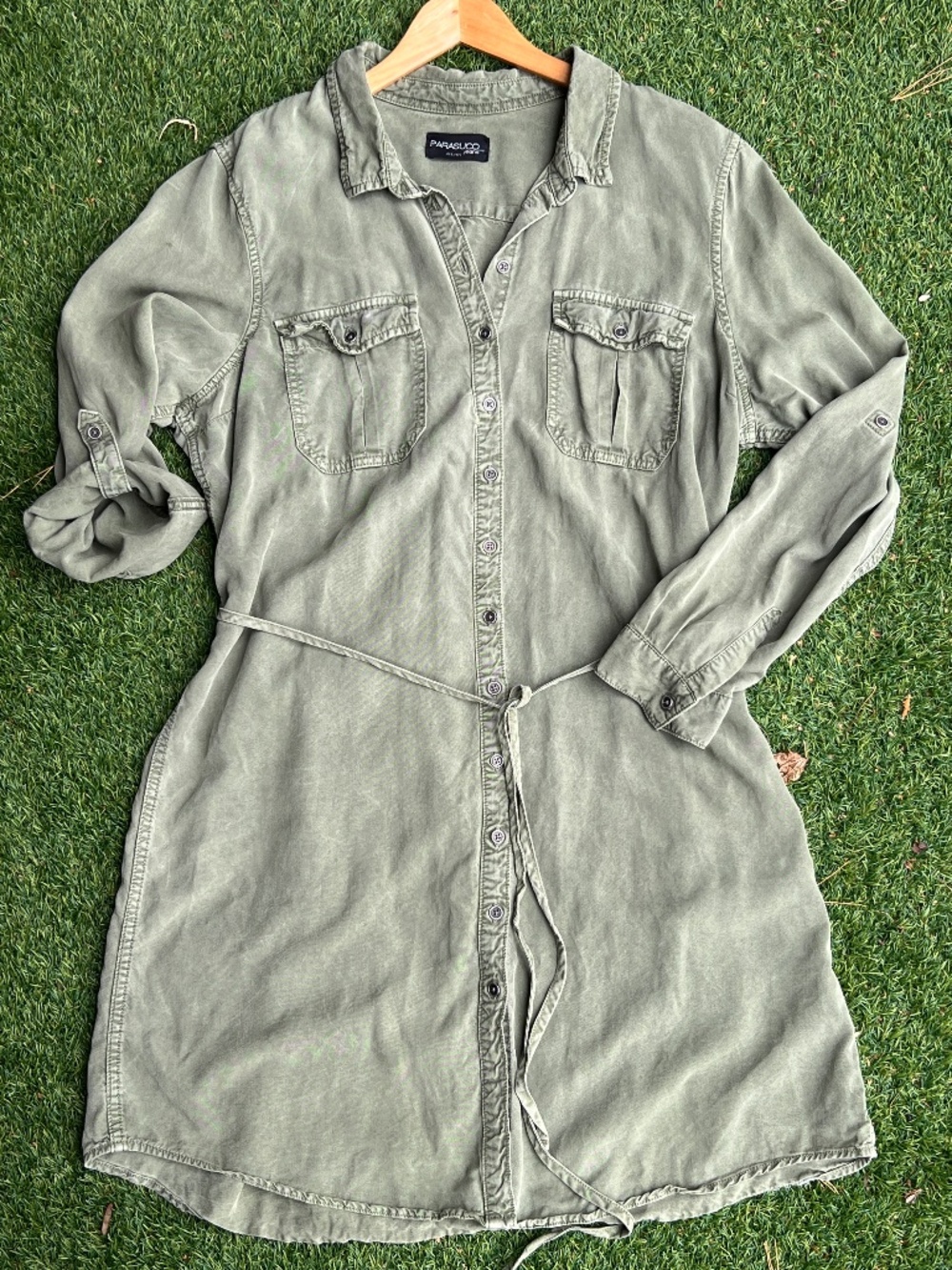 Parasuco Denim Shirt Dress – Olive Green, Belted, Size L